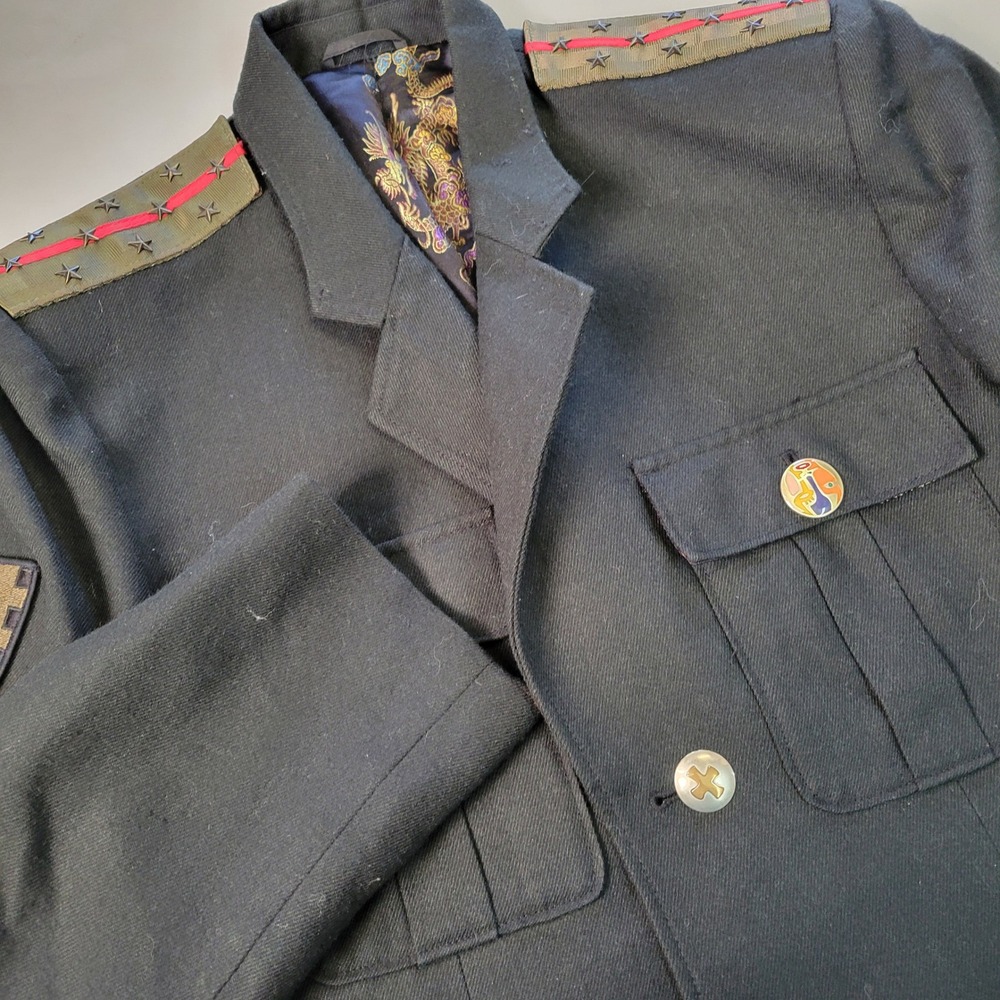 Edward Dada Military Style Jacket Dragon Lining Blazer Coat Large L